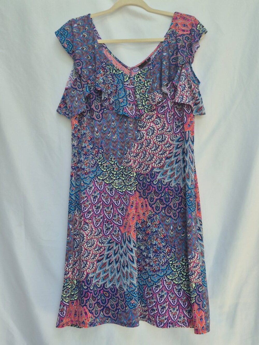 MSK Paisley  Knee Length Flutter Sleeves Midi  Women's Dress Size L